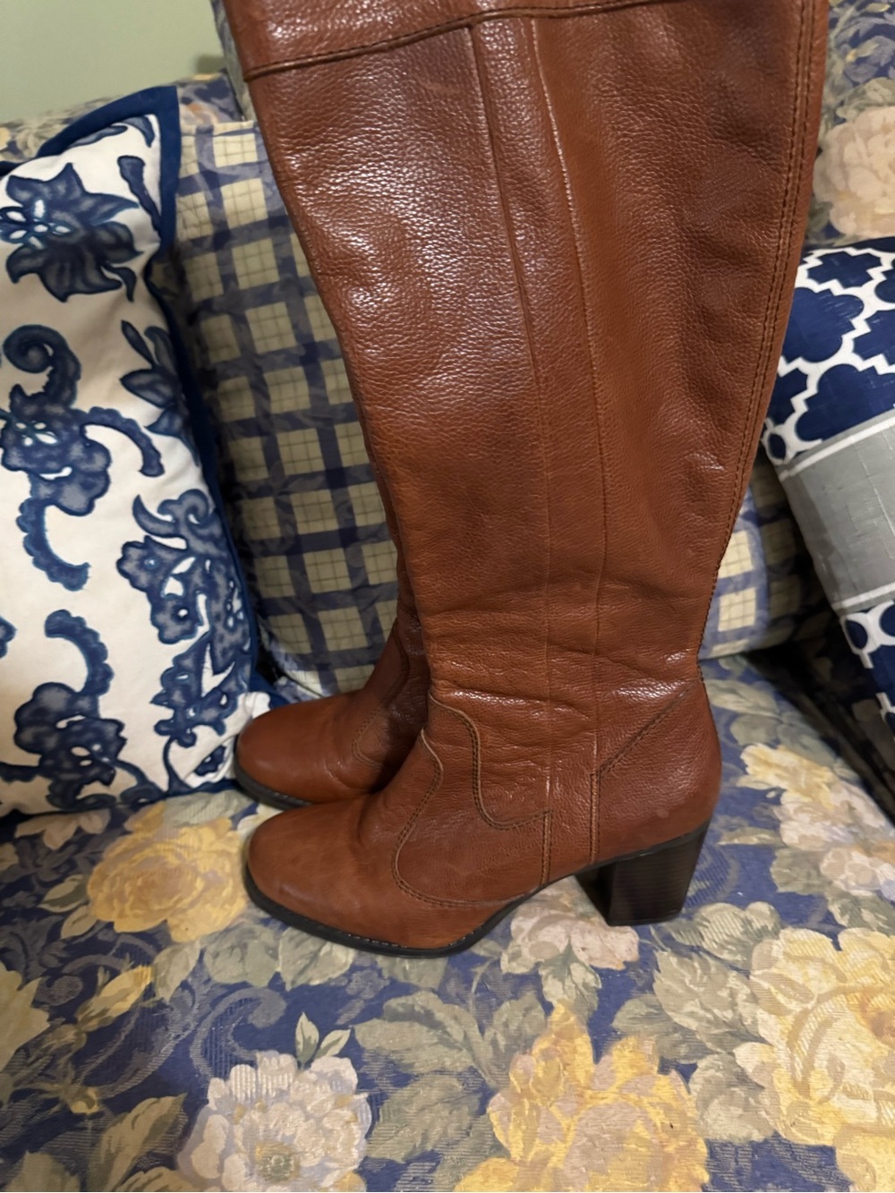 Women's Tall Brown Leather Block Heel Boots